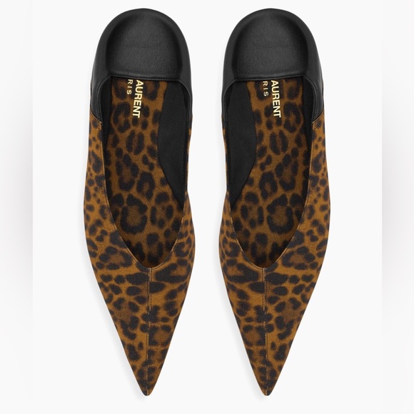 Saint Laurent Black and Brown Leopard Flats
